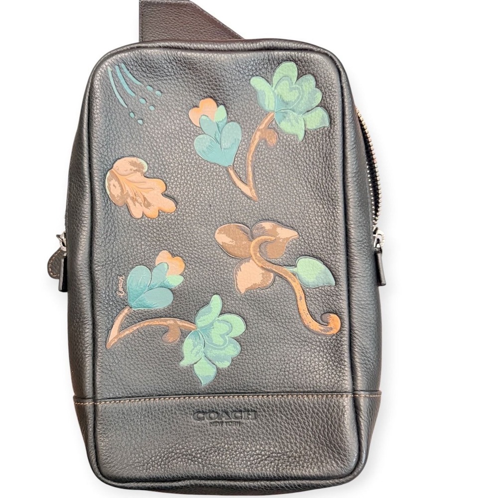 Coach West Pack Sling Bag Floral Applique Black C8203 OS - Picture 2 of 6